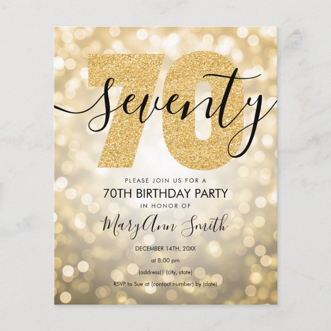 Budget Modern Gold 70th Birthday Party Invite   Flyer (Front)