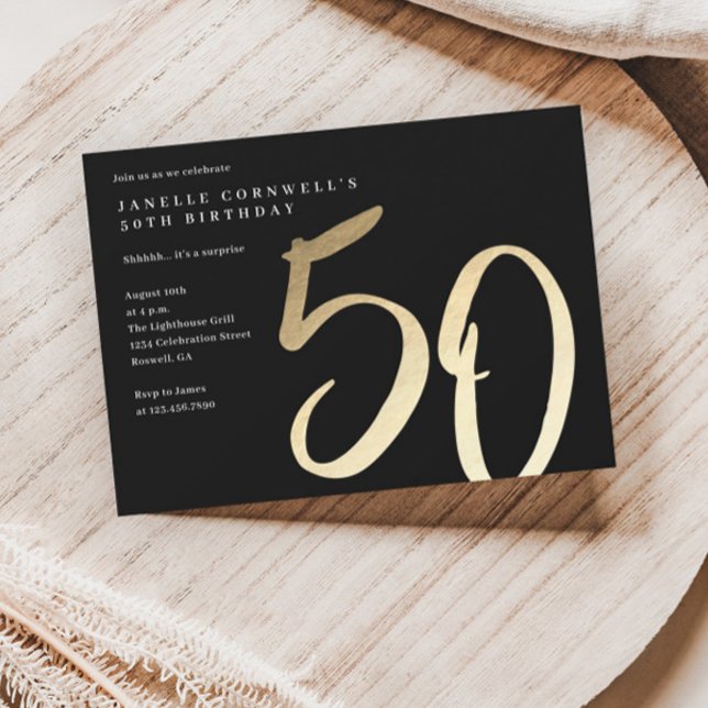 Budget Modern Gold Type 50th Birthday Invitation (Creator Uploaded)