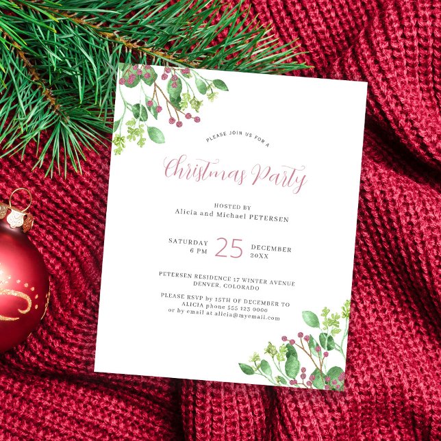 Budget modern greenery Christmas party Invitation (Creator Uploaded)