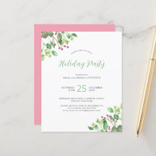 Budget modern greenery holiday party invitation