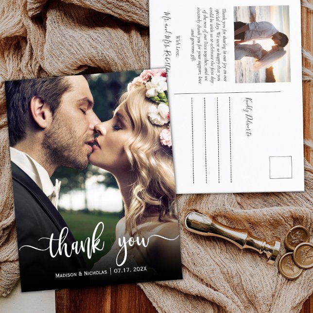 Budget Modern Hand Written Wedding Photo Thank You Postcard (Creator Uploaded)