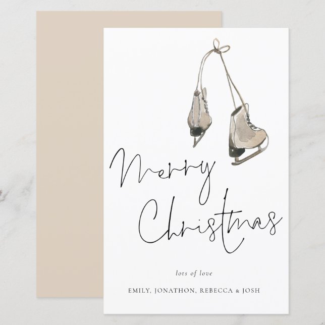 Budget Modern Ice Skates Merry Christmas Card (Front/Back)