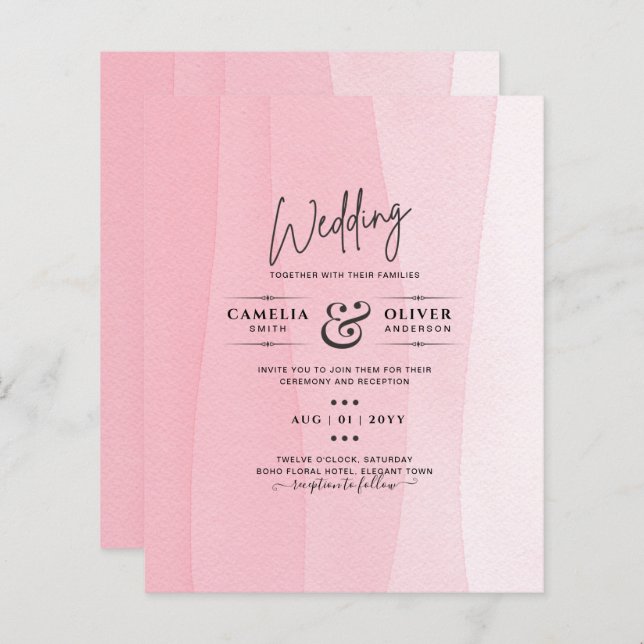 BUDGET Modern Iced Pink Ombre Wedding Invites (Front/Back)