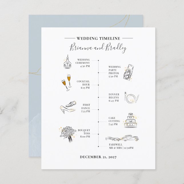 Budget Modern Icons Wedding Itinerary Program (Front/Back)