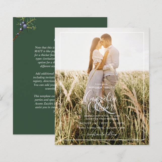 Budget Modern Juniper Green Wedding Invitation (Front/Back)