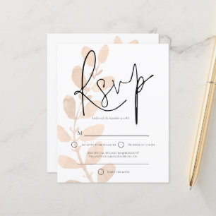 Budget Modern Leaves Script Wedding RSVP
