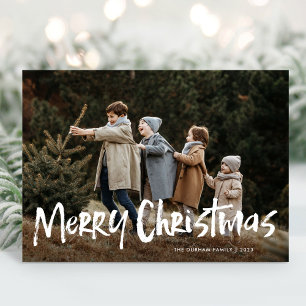 Budget Modern Lettering Two Photo Merry Christmas Holiday Card