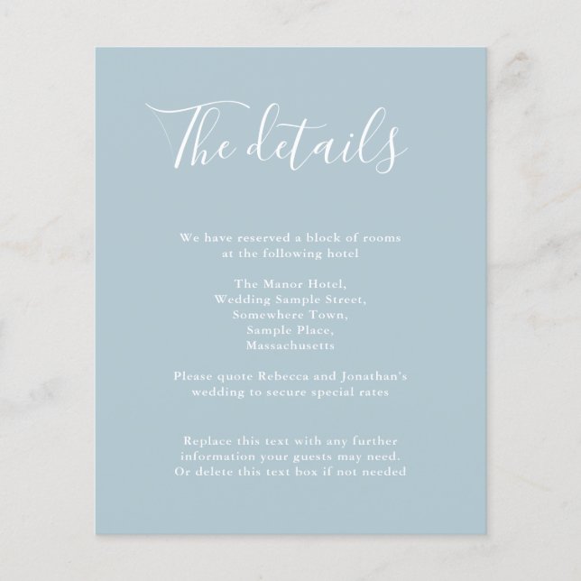 Budget Modern Light Blue Wedding Details Invite (Front)