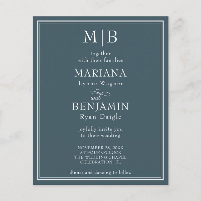 Budget Modern Lined Border Blue Wedding Invitation (Front)