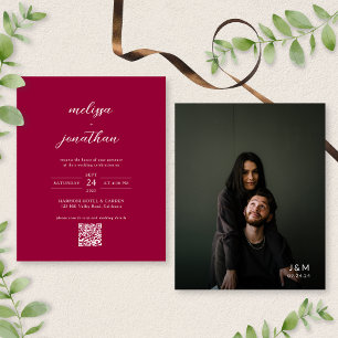 BUDGET Modern Magenta Red Photo QR Code Wedding