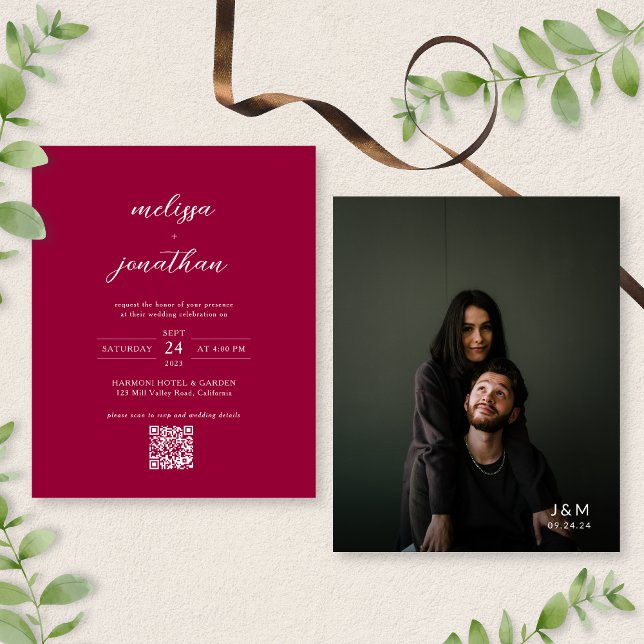 BUDGET Modern Magenta Red Photo QR Code Wedding (Creator Uploaded)