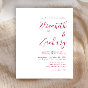 Budget Modern Magenta Script Wedding Invitation