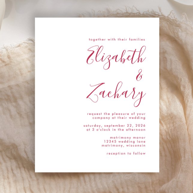 Budget Modern Magenta Script Wedding Invitation (Creator Uploaded)