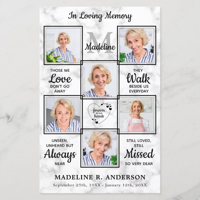 Budget Modern Marble Memorial Funeral Program (Front)