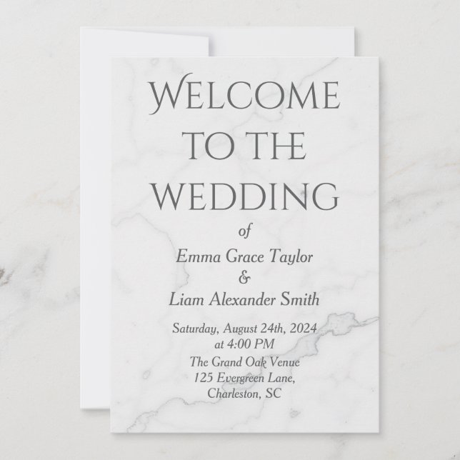 budget modern marble wedding invitation (Front)