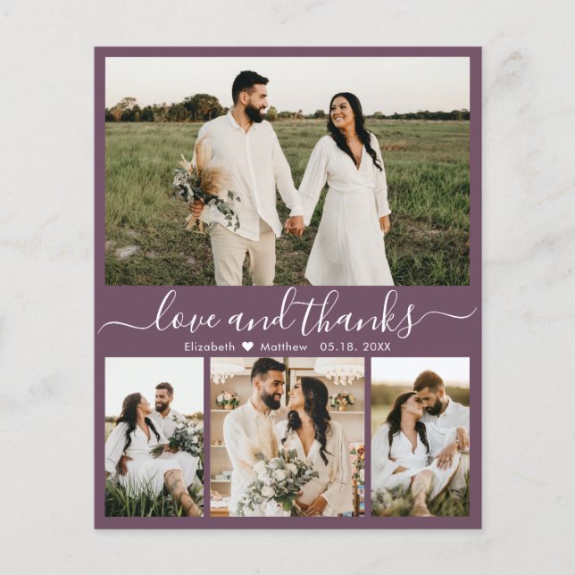 Budget Modern Mauve Photo Wedding Thank You Card (Front)