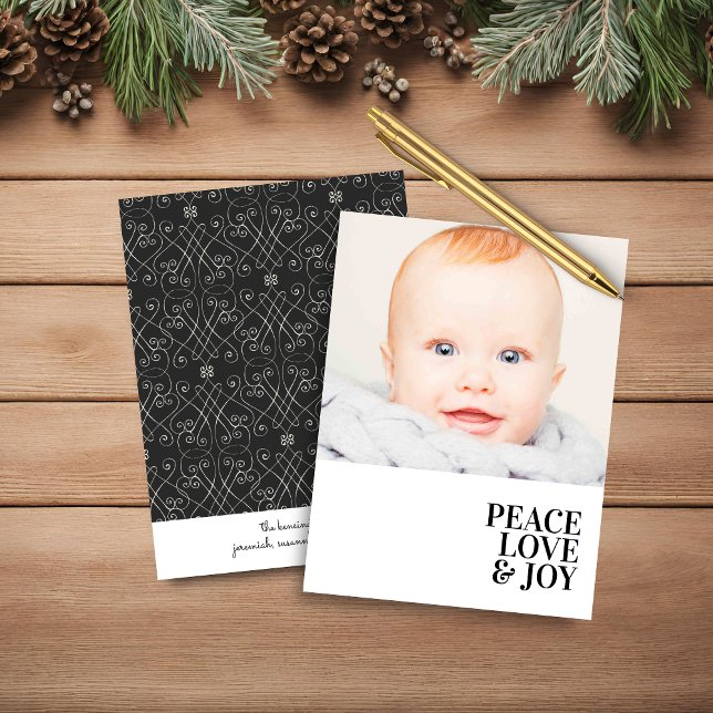 Budget Modern Minimal Peace Love Joy Holiday Photo (Budget Modern Minimal Peace Love Joy Photo Holiday Card)