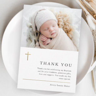 Budget Modern Minimal Photo Baptism Thank You Card