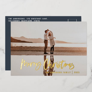 Budget modern minimal photo blue script Christmas