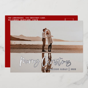 Budget modern minimal photo red script Christmas