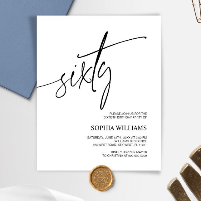 Budget Modern Minimalist 60th Birthday Invitation (Creator Uploaded)