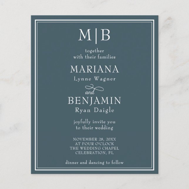 Budget Modern Minimalist Blue Wedding Invitation (Front)