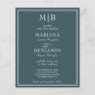 Budget Modern Minimalist Blue Wedding Invitation