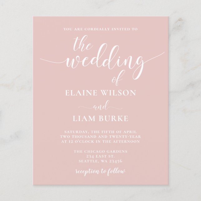 Budget Modern Minimalist Blush Wedding  (Front)