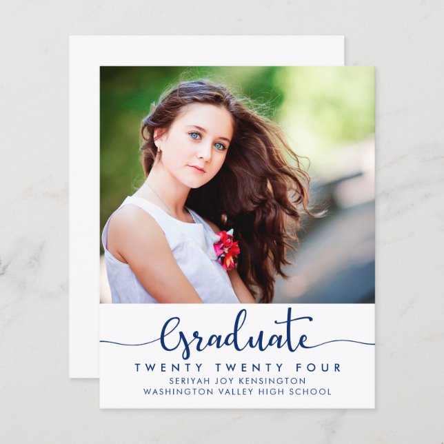 BUDGET Modern Minimalist Script Graduation Photo (Front/Back)