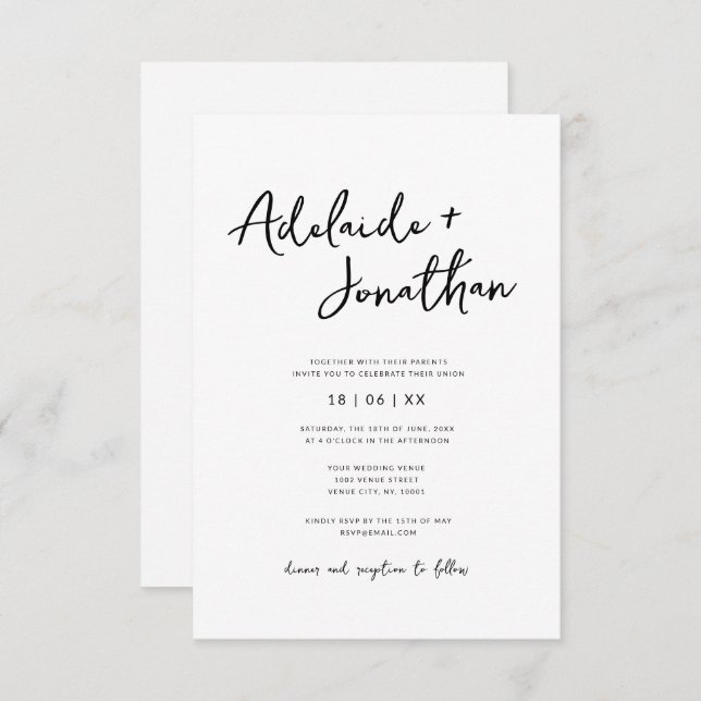 Budget Modern Minimalist Simple Wedding Invitation (Front/Back)