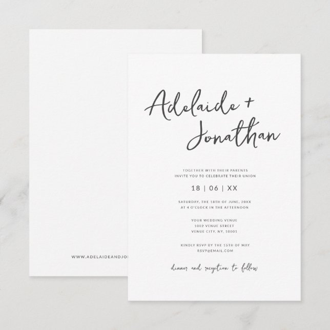 Budget Modern Minimalist Simple Wedding Invitation (Front/Back)