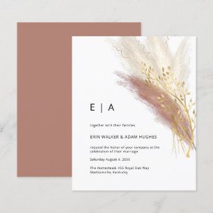 Budget Modern Monogram Boho Pink Gold Pampas Grass