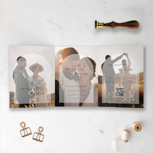 Budget Modern Multi Photo RSVP Details Wedding Tri-Fold Invitation