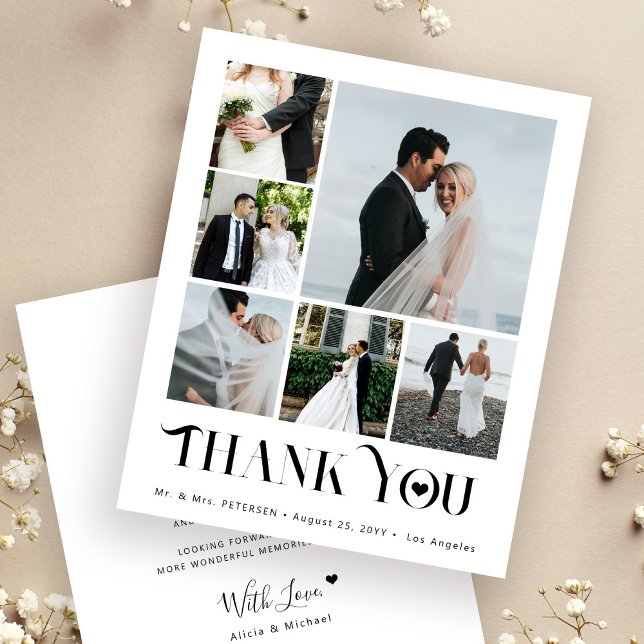 Budget modern multiphoto collage wedding thank you (Creator Uploaded)