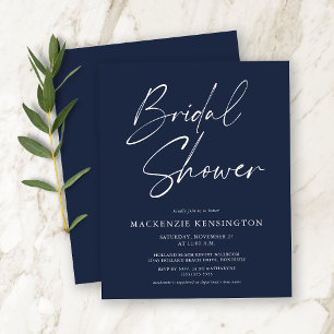 Budget Modern Navy Blue Bridal Shower Invitation