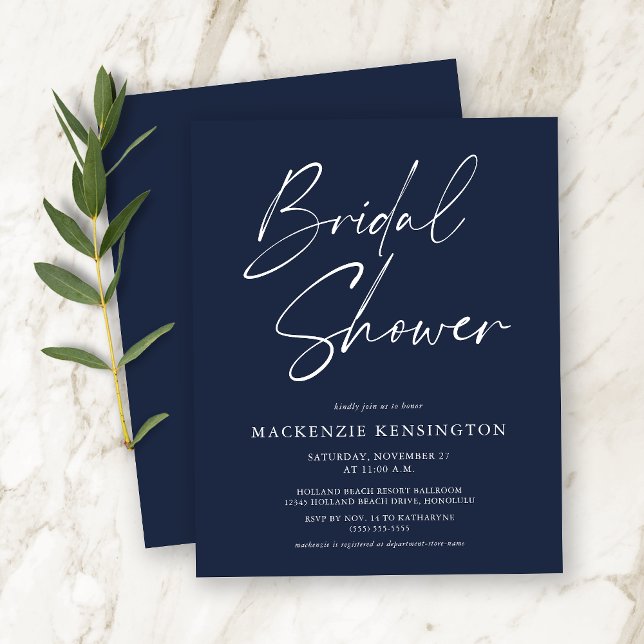 Budget Modern Navy Blue Bridal Shower Invitation (Creator Uploaded)