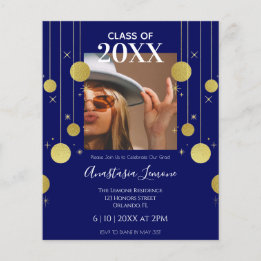 Budget Modern Navy & Gold Graduation Invitation