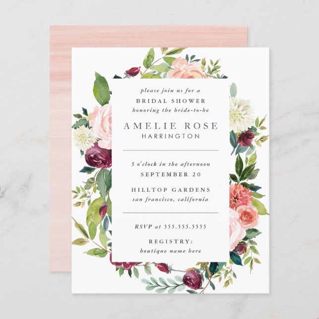 Budget Modern Peonies & Roses Wreath Bridal Shower (Front/Back)