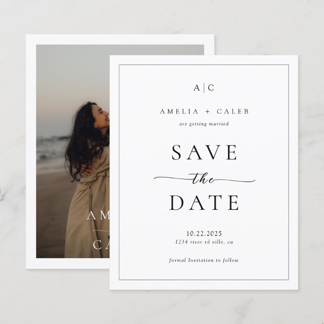 BUDGET Modern Photo Border Wedding Save the Date (Front/Back)