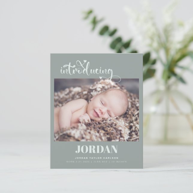 Budget Modern Photo Collage Birth Announcement (Standing Front)