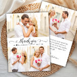 Budget Modern Photo Collage Wedding Thank You Card<br><div class="desc">Budget Modern Elegant Script 3 Photo Collage Wedding Thank You affordable low budget thin card. Stylish wedding thank you template featuring 3 photo on the front with "Thank You" text in a hand lettered calligraphy or typography swash tail font script in black and white. Little love heart motif between the...</div>