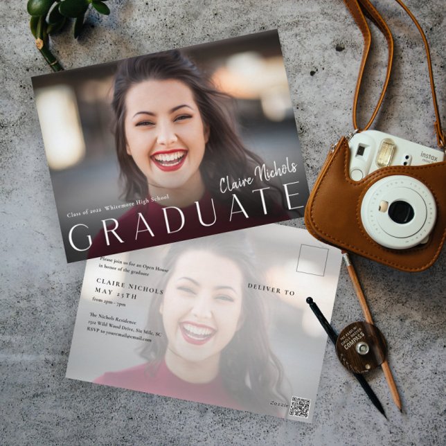 Budget Modern Photo Graduation Party Invitation Postcard (Creator Uploaded)