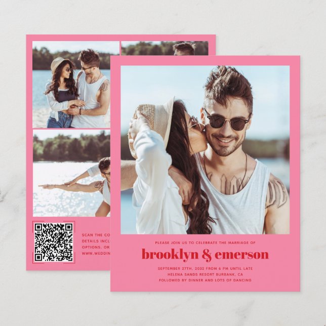 Budget Modern Photo QR Code Retro Wedding (Front/Back)