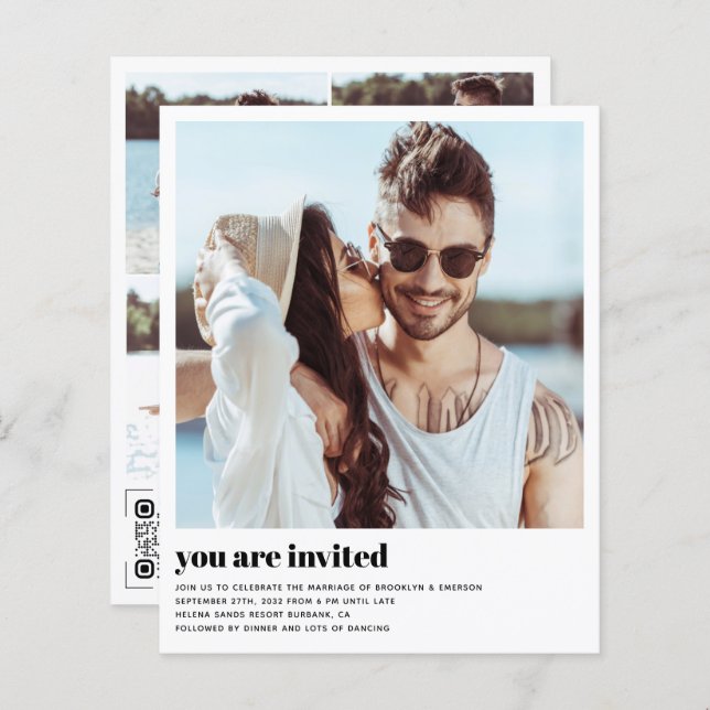 Budget Modern Photo QR Code Wedding Invitation (Front/Back)