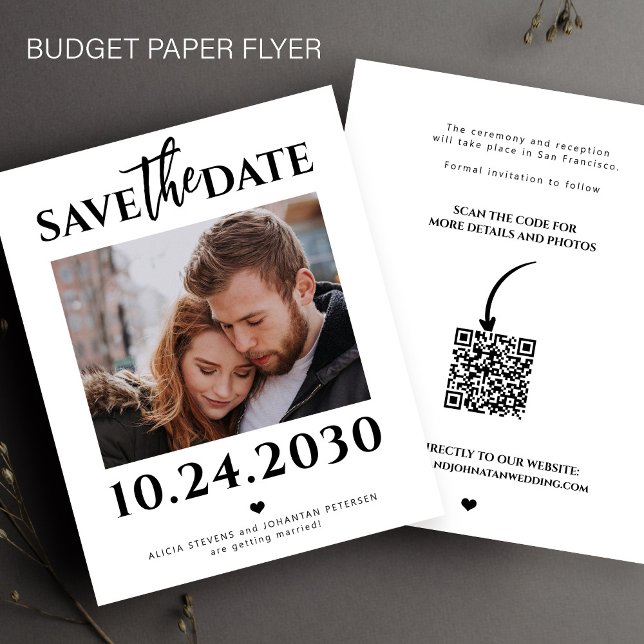 Budget modern photo QR code wedding save the date Flyer (Creator Uploaded)