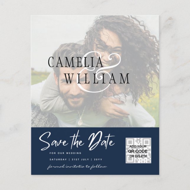 BUDGET Modern PHOTO Save The Date QR CODE RSVP Flyer (Front)