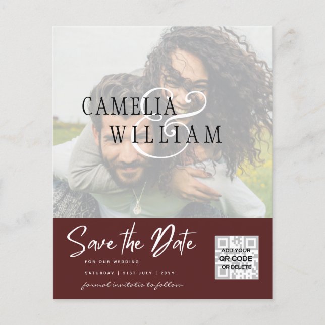 BUDGET Modern PHOTO Save The Date QR CODE RSVP Flyer (Front)