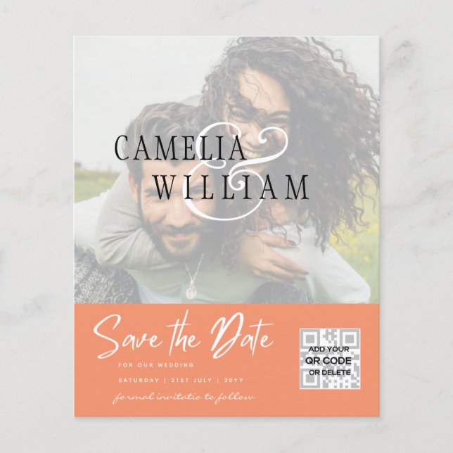 BUDGET Modern PHOTO Save The Date QR CODE RSVP Flyer (Front)