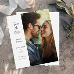 Budget Modern Photo & Side Save the Date - White<br><div class="desc">** SATIN PAPER IS PAPER THIN. UPGRADE THE PAPER FOR A THICKER PAPER. HAS AN OPTION FOR ENVELOPES. *** Save money on invitations with this smaller invitation that has an option for envelopes. Get your guests ready for the amazing wedding with your Modern Photo & Side Save the Date -...</div>