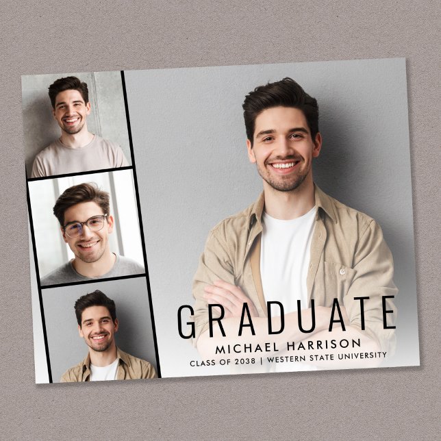 Budget Modern Photo Strip Graduation Announcement (A personalized photo graduation party invitation to celebrate the graduate's achievements)